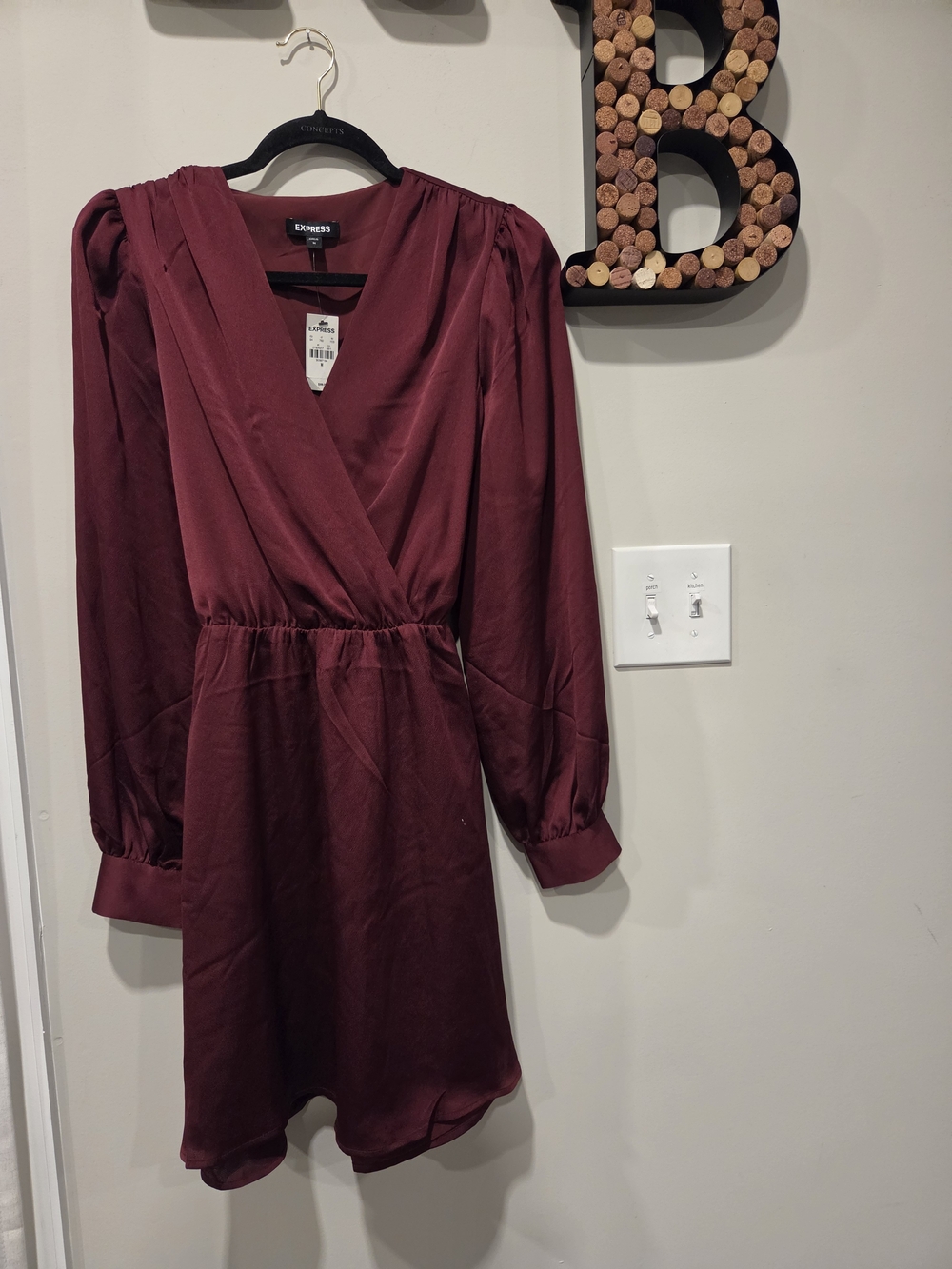 Express Women's Burgundy Long Sleeve Wrap-Style Dress